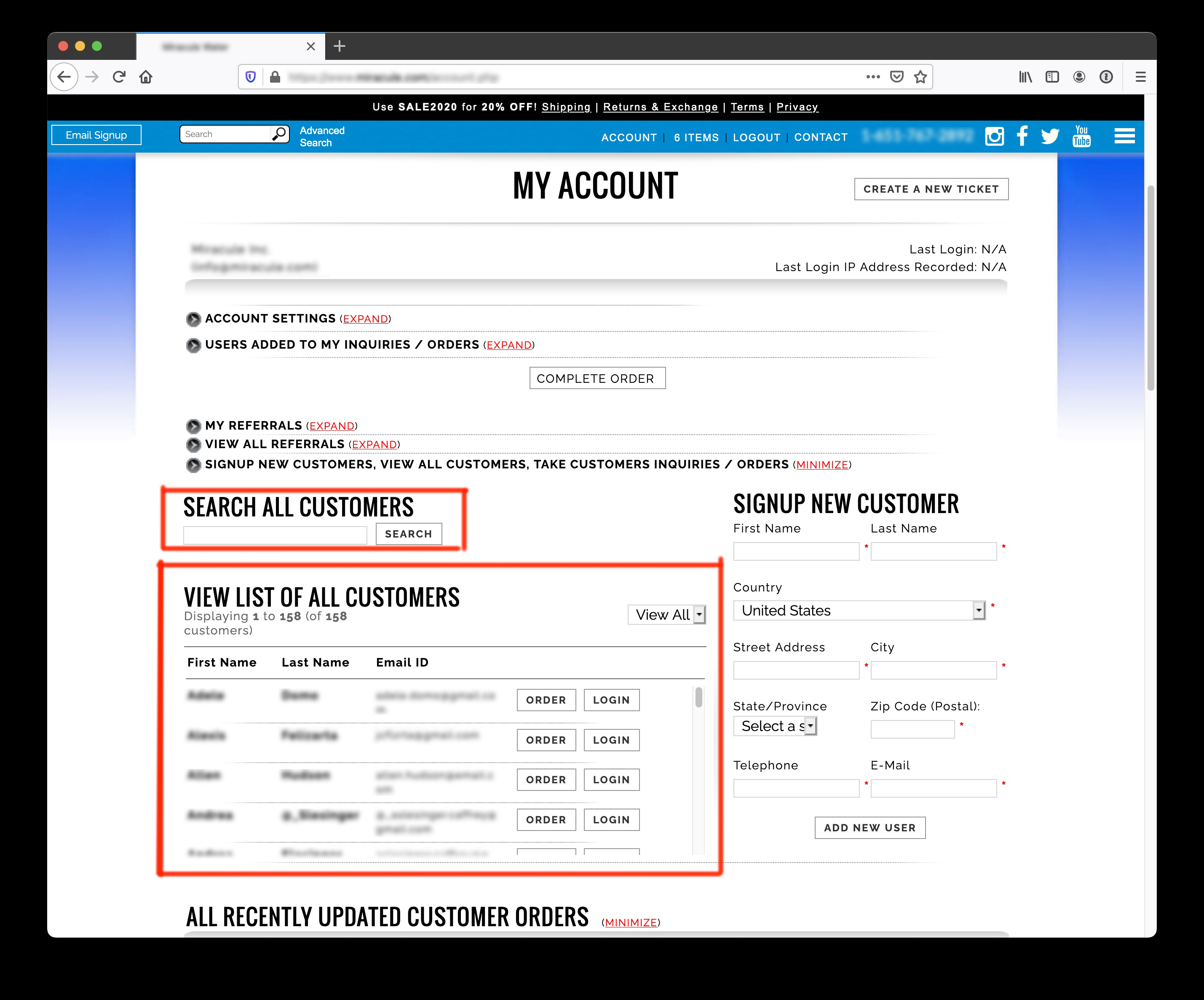 Search for EXISTING CUSTOMER Account