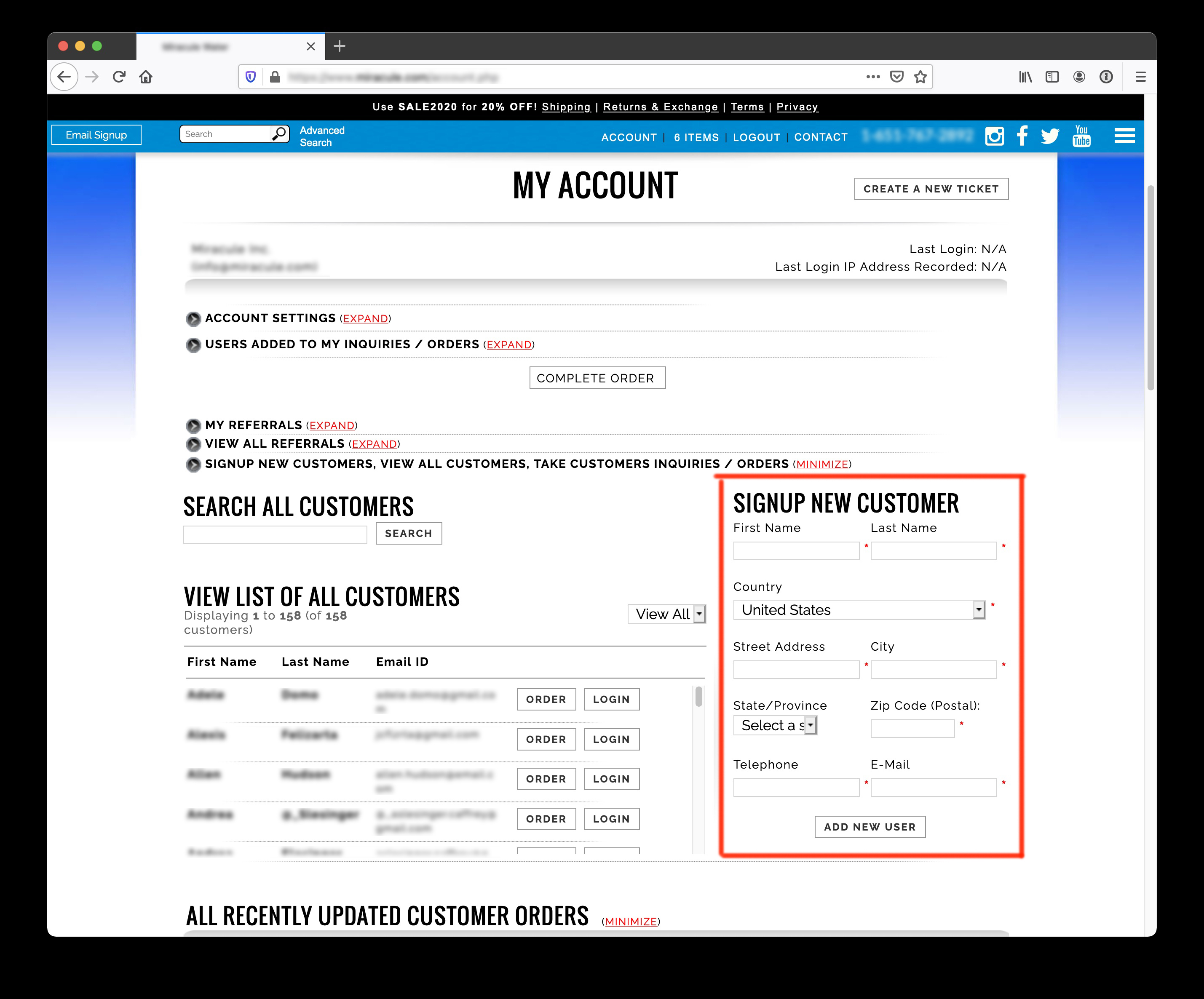 Create NEW CUSTOMER Account